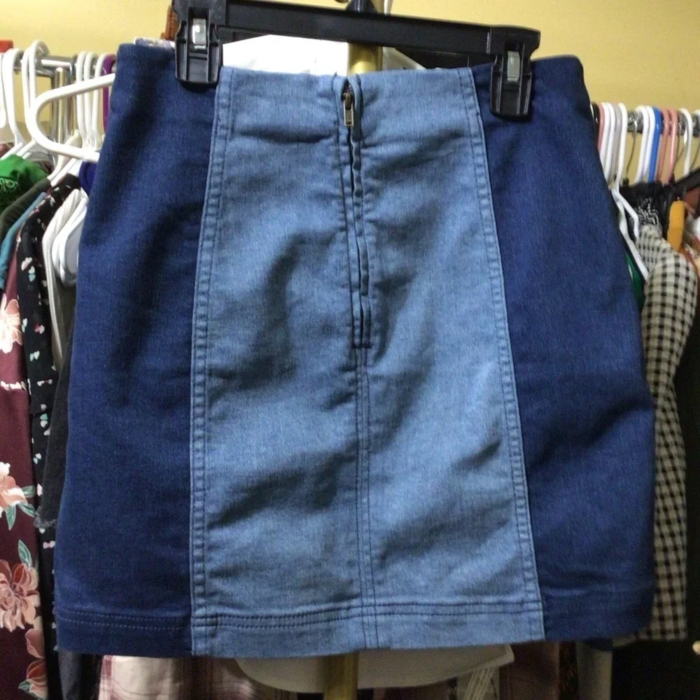 EUC Free People Two-Tone Denim Miniskirt Back Zip